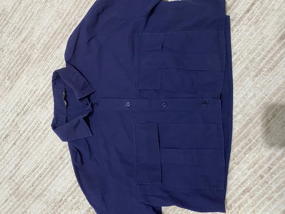 Lacivert Düğmeli Kadın mini  Keten Gömlek - Görsel 3