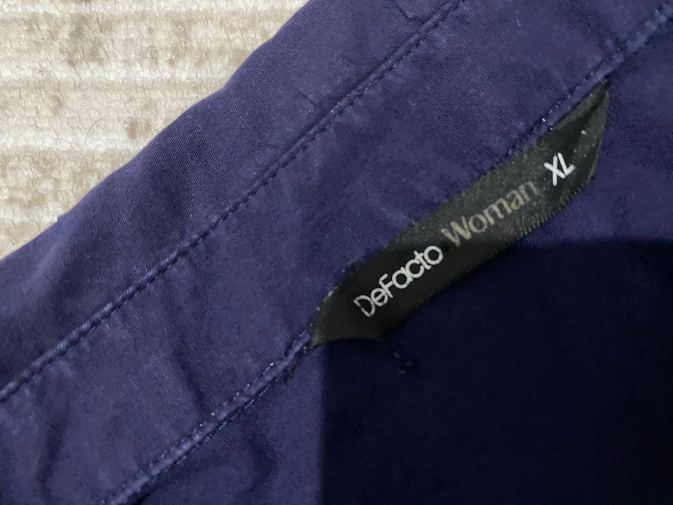 Lacivert Düğmeli Kadın mini  Keten Gömlek - Görsel 5