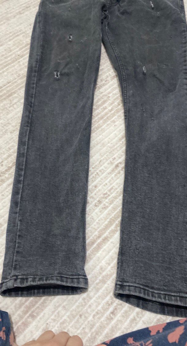 Gri Düğmeli  yırtık kot erkek Pantolon - Görsel 3