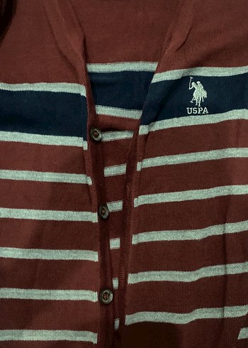 Bordo Gri Çizgili Erkek Pamuklu Hırka - Görsel 7