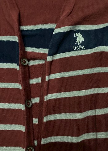 Bordo Gri Çizgili Erkek Pamuklu Hırka - Görsel 6