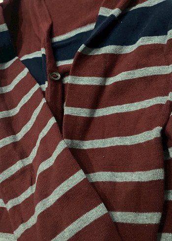 Bordo Gri Çizgili Erkek Pamuklu Hırka - Görsel 3