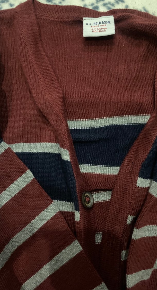 Bordo Gri Çizgili Erkek Pamuklu Hırka - Görsel 4