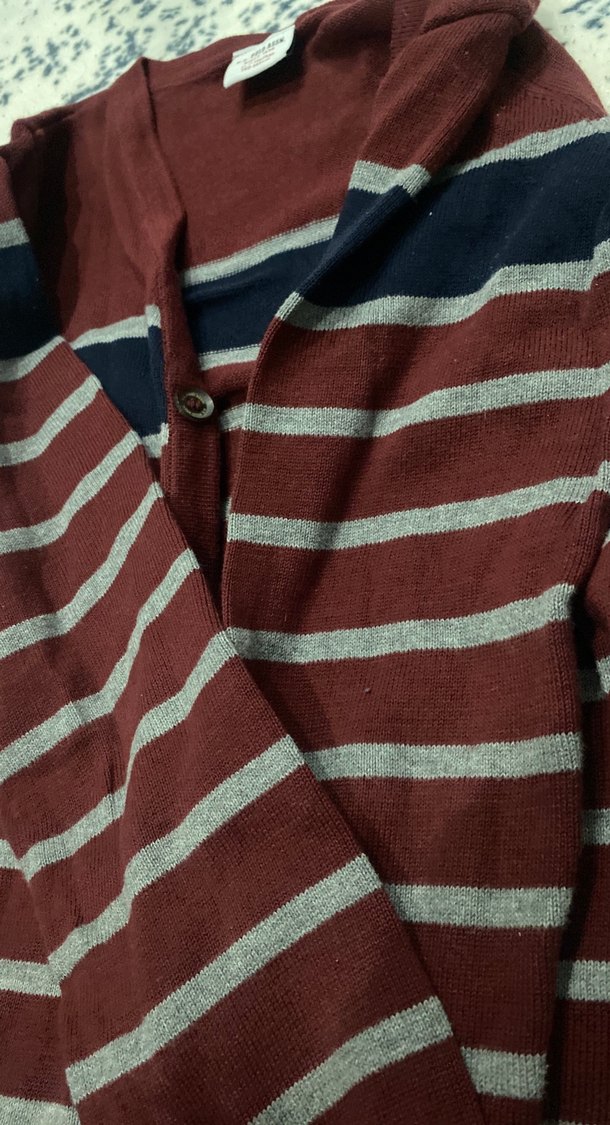 Bordo Gri Çizgili Erkek Pamuklu Hırka - Görsel 3