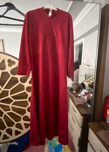 Bordo Nakışlı Uzun Kollu Salaş Elbise - Görsel 2