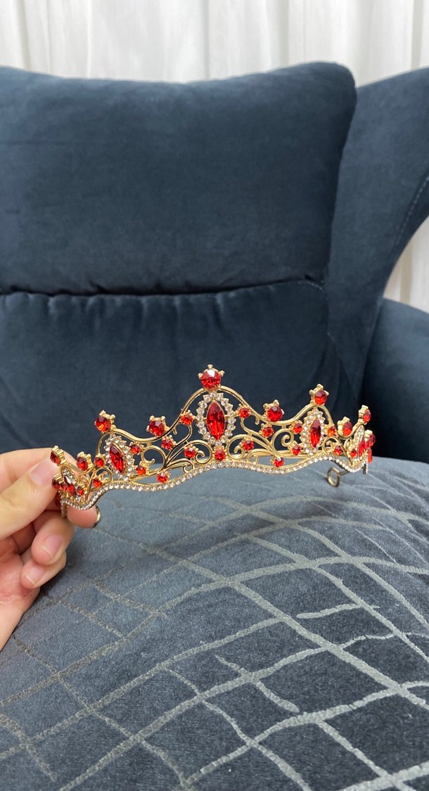 Kırmızı Taşlı Pullu Kadın Tacı - Görsel 2