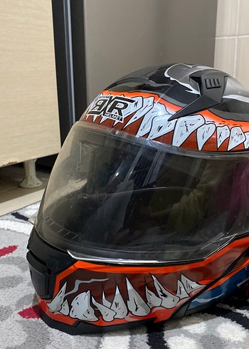 Turuncu Baskılı Biker Motosiklet Kaskı - Görsel 2