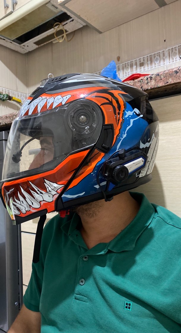 Turuncu Baskılı Biker Motosiklet Kaskı - Görsel 3