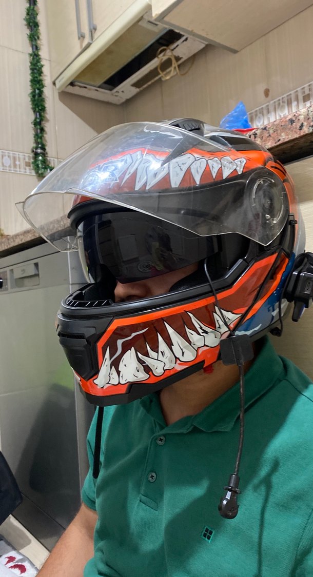 Turuncu Baskılı Biker Motosiklet Kaskı - Görsel 4