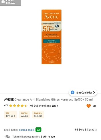 Avene cleance güneş kremi 
