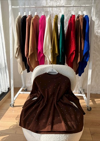 Kahverengi Nakışlı Örgü Kadın Panco - Görsel 2