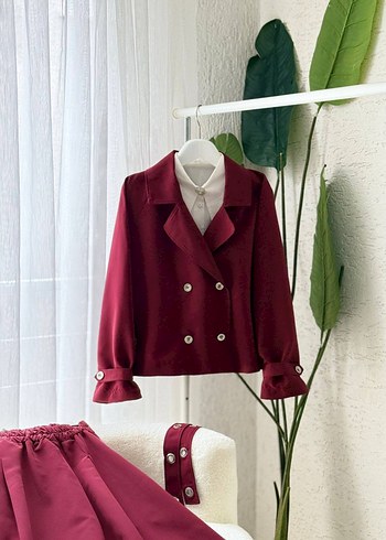 Bordo Düğmeli Uzun Kadın Elbise - Görsel 2