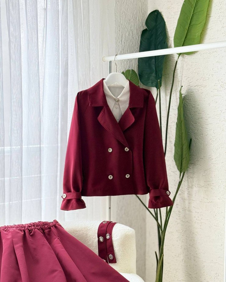 Bordo Düğmeli Uzun Kadın Elbise - Görsel 2