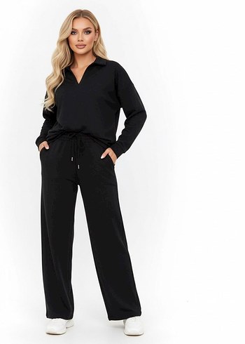 Lacivert Kadın Uzun Kollu V Yakalı Rahat Eşofman - Görsel 2