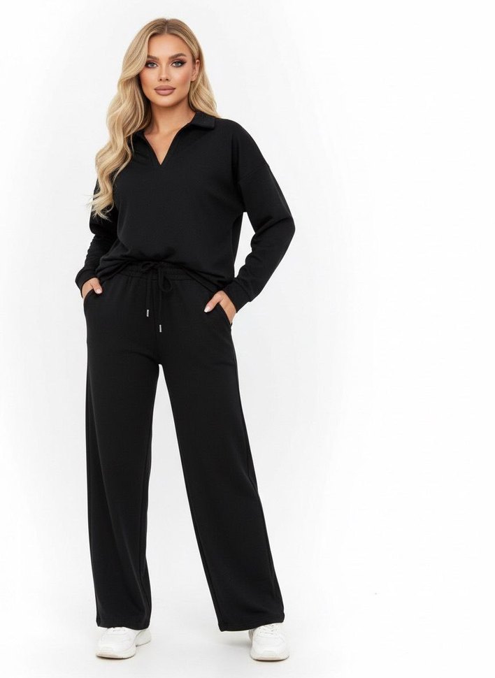 Lacivert Kadın Uzun Kollu V Yakalı Rahat Eşofman - Görsel 2