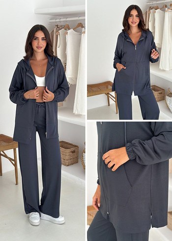 Siyah Kapüşonlu Kadın Salaş Takım - Görsel 2