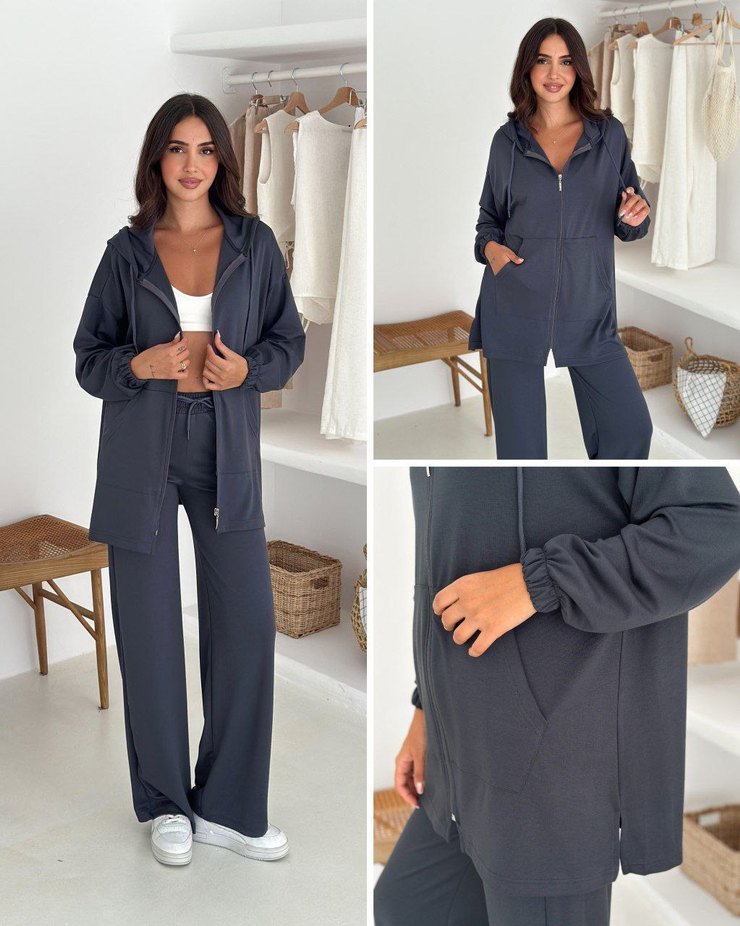 Siyah Kapüşonlu Kadın Salaş Takım - Görsel 2