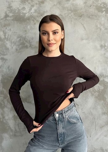 Koyu Kahverengi Uzun Kollu Denim Body - Görsel 2