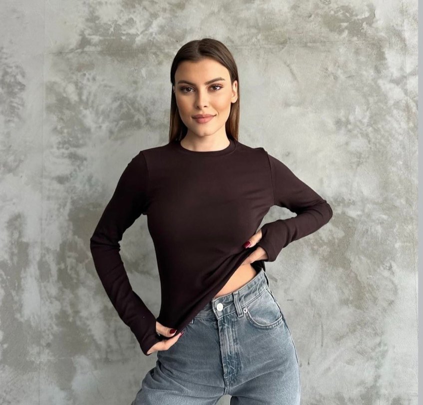 Koyu Kahverengi Uzun Kollu Denim Body - Görsel 2