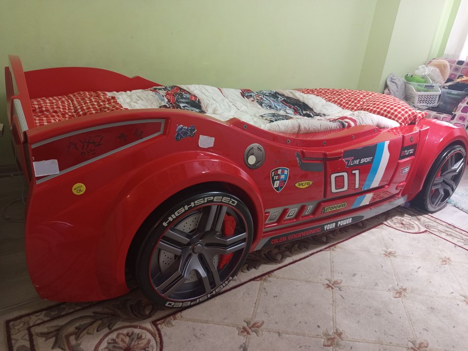 Çocuklar için Çilek Mobilya Kırmızı Araba Yatak - Görsel 5