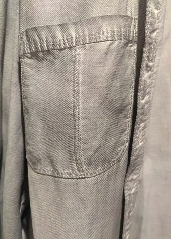 Gri Düğmeli Kadın Keten Gömlek - Görsel 2