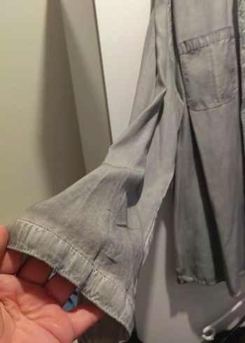 Gri Düğmeli Kadın Keten Gömlek - Görsel 3