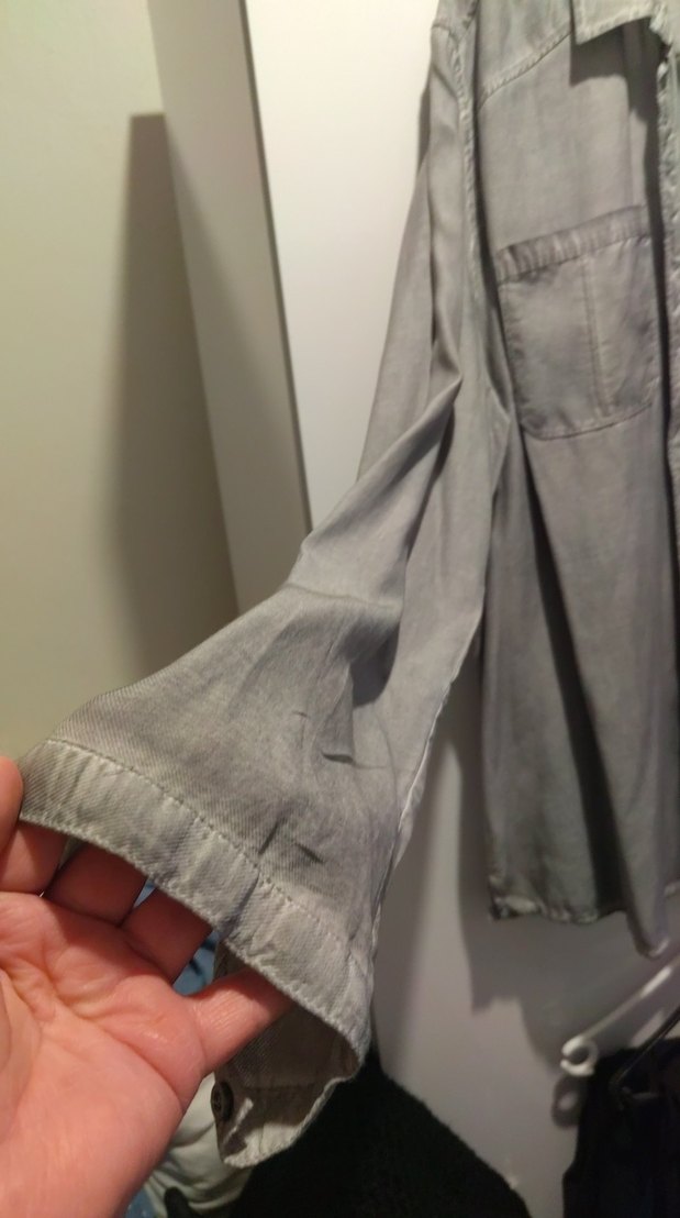 Gri Düğmeli Kadın Keten Gömlek - Görsel 3