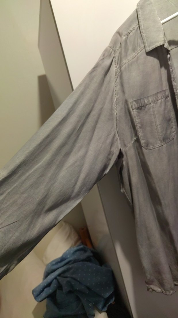 Gri Düğmeli Kadın Keten Gömlek - Görsel 4