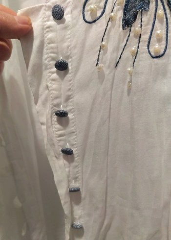 Nakışlı, Kısa Kollu, Gevşek Kesim Kadın Gömlek - Görsel 3