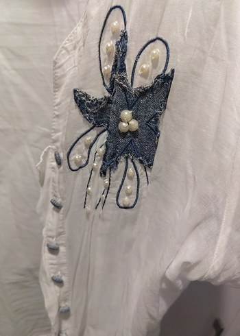 Nakışlı, Kısa Kollu, Gevşek Kesim Kadın Gömlek - Görsel 2