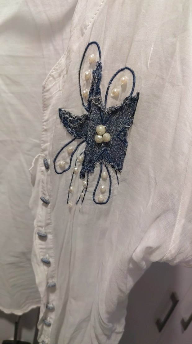 Nakışlı, Kısa Kollu, Gevşek Kesim Kadın Gömlek - Görsel 2