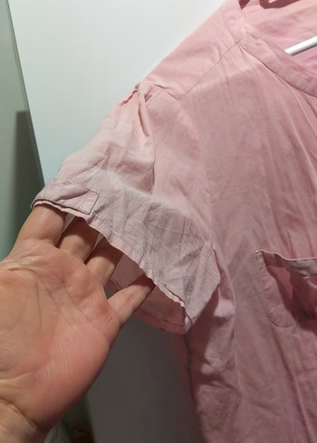 Düğmeli Pudra Pembe Keten Kadın Gömlek - Görsel 2