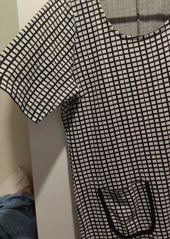 Siyah krem Kareli  elbise - Görsel 3