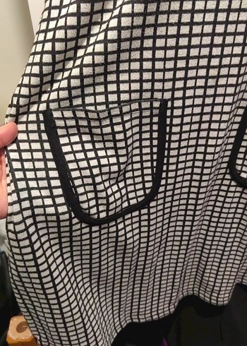 Siyah krem Kareli  elbise - Görsel 2