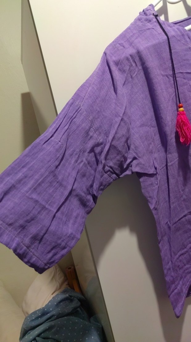 Mor Bohem Uzun Kollu Keten Gömlek - Görsel 2