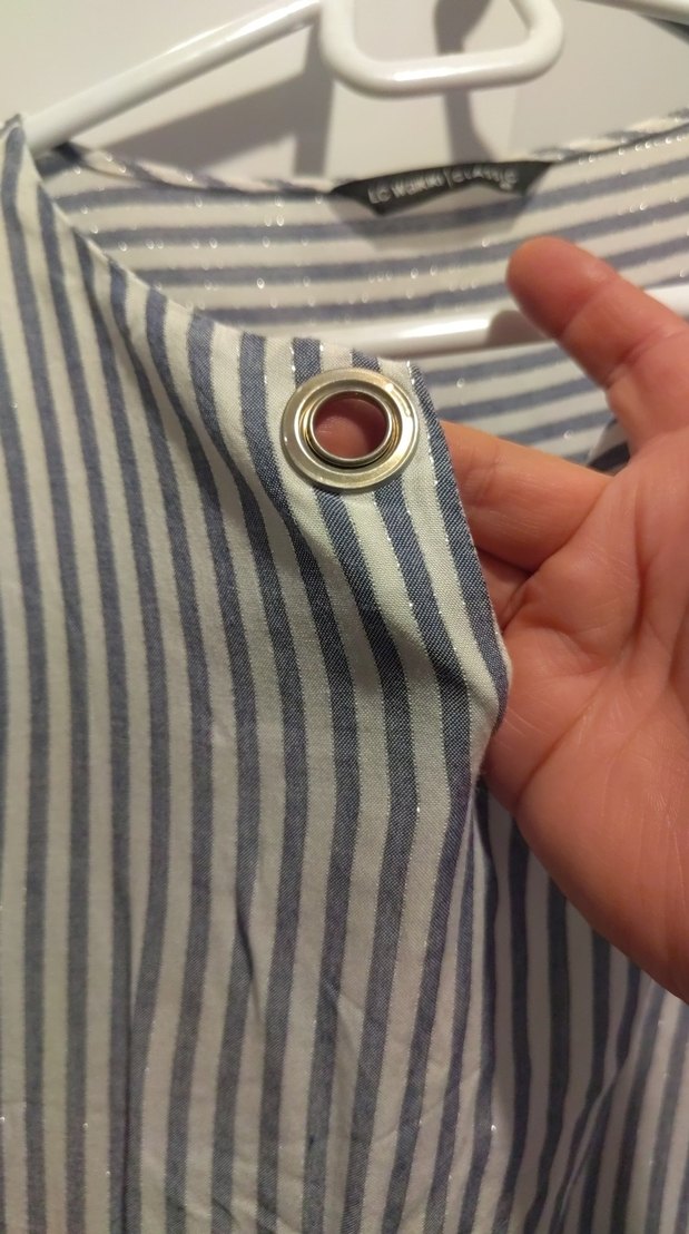 Gri Çizgili V Yakalı Kadın Keten Gömlek - Görsel 2