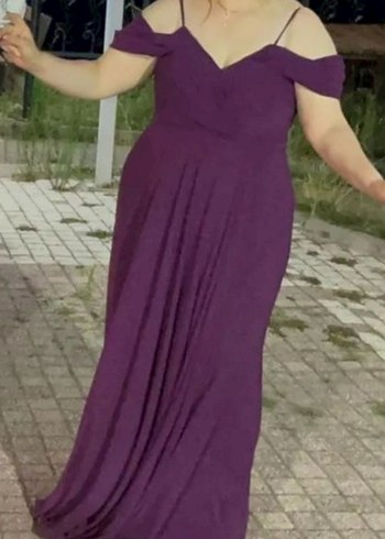 52 Beden Mor Uzun Abiye Elbise