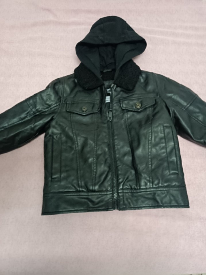 Erkek Çocuk Siyah Kürklü Deri Biker Ceket - Görsel 2