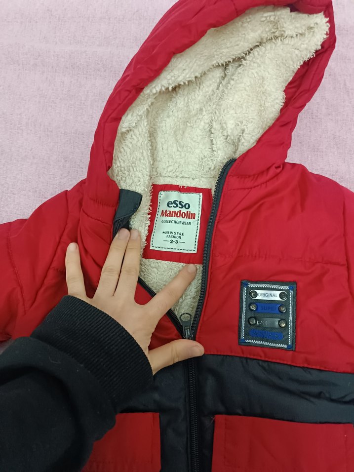 Kırmızı Siyah Fermuarlı Erkek Çocuk Mont - Görsel 3