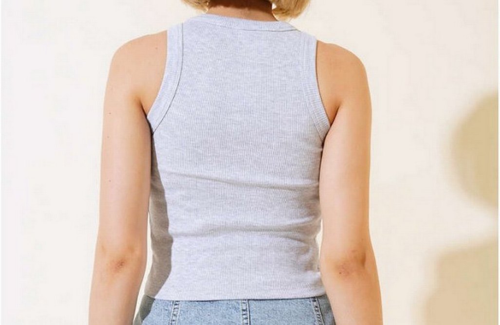 Gri Yüksek Yakalı Denim Atlet - Görsel 2