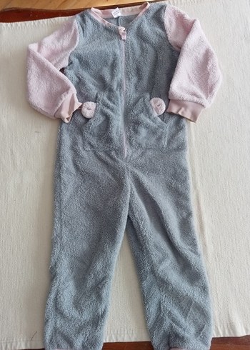 Kız Çocuk Gri Peluş Tulum Pijama