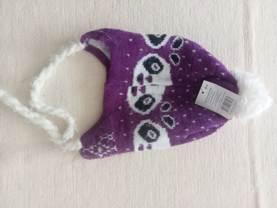 Mor Bağcıklı Panda Desenli Örgü Çocuk Bere - Görsel 2