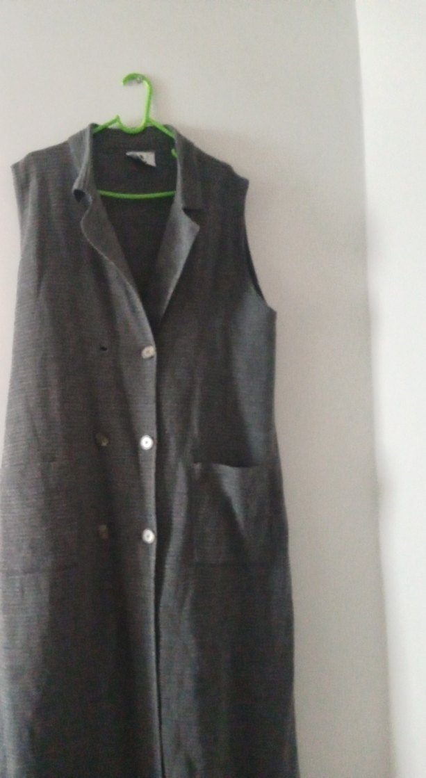 Düğmeli Gri triko Uzun Kadın Yelek - Görsel 2