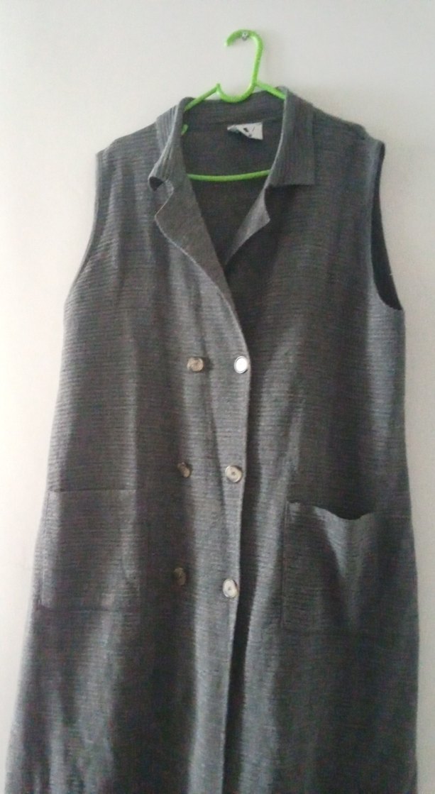 Düğmeli Gri triko Uzun Kadın Yelek - Görsel 3