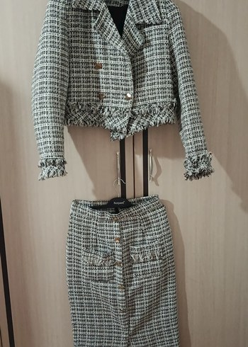 Gri Ekose Mini Kadın Ceket