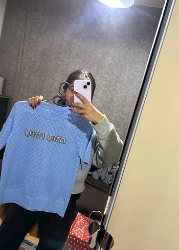 Mavi Örgü Kadın Salaş Kazak miu miu ithal