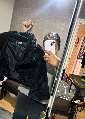 xs Beden Kadın Siyah Midi Boy Sıcak Kumaşlı Ceket