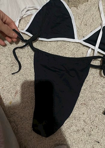 Siyah Beyaz İp Detaylı Kadın Bikini - Görsel 2