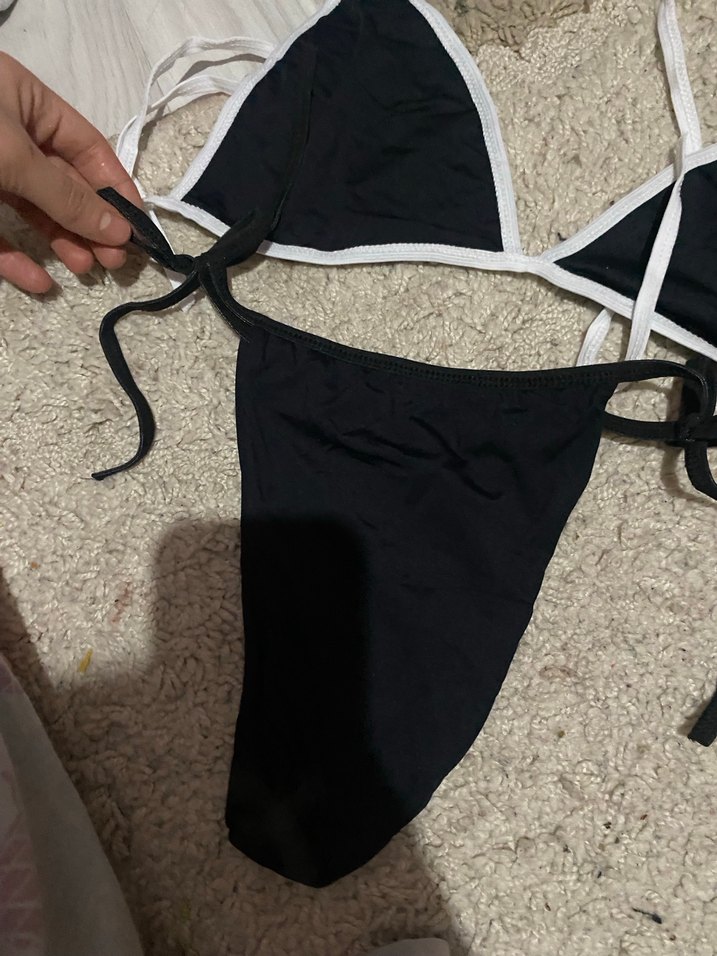 Siyah Beyaz İp Detaylı Kadın Bikini - Görsel 2