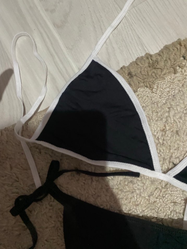 Siyah Beyaz İp Detaylı Kadın Bikini - Görsel 3